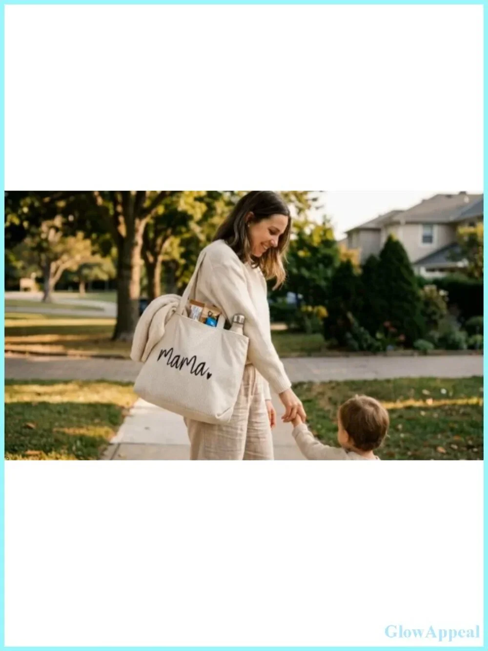 Large Corduroy Tote Bag with Zipper for Mom